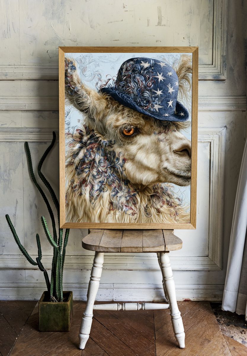 Patriotic Llama Illustration Poster. — room view 1