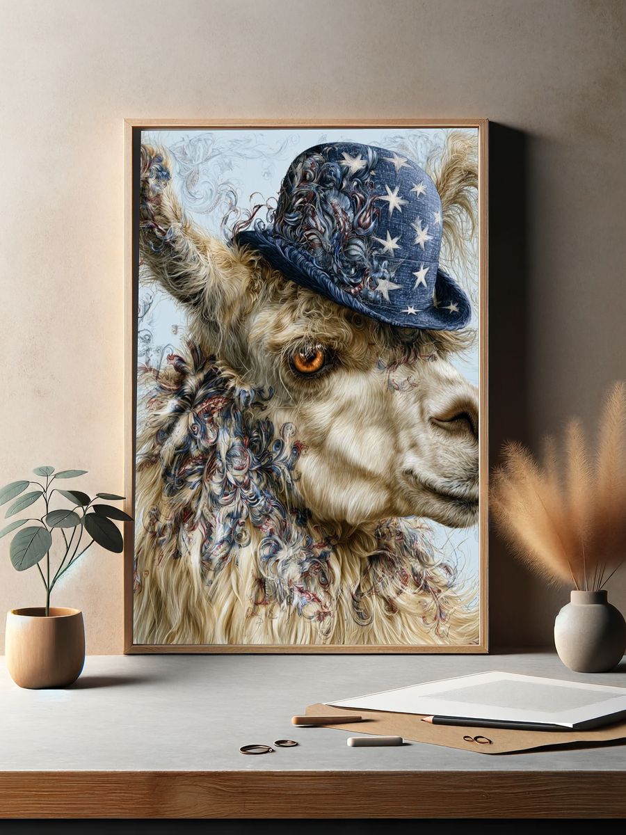 Patriotic Llama Illustration Poster. — room view 2