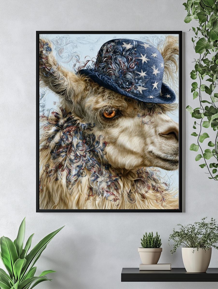 Patriotic Llama Illustration Poster. — room view 4