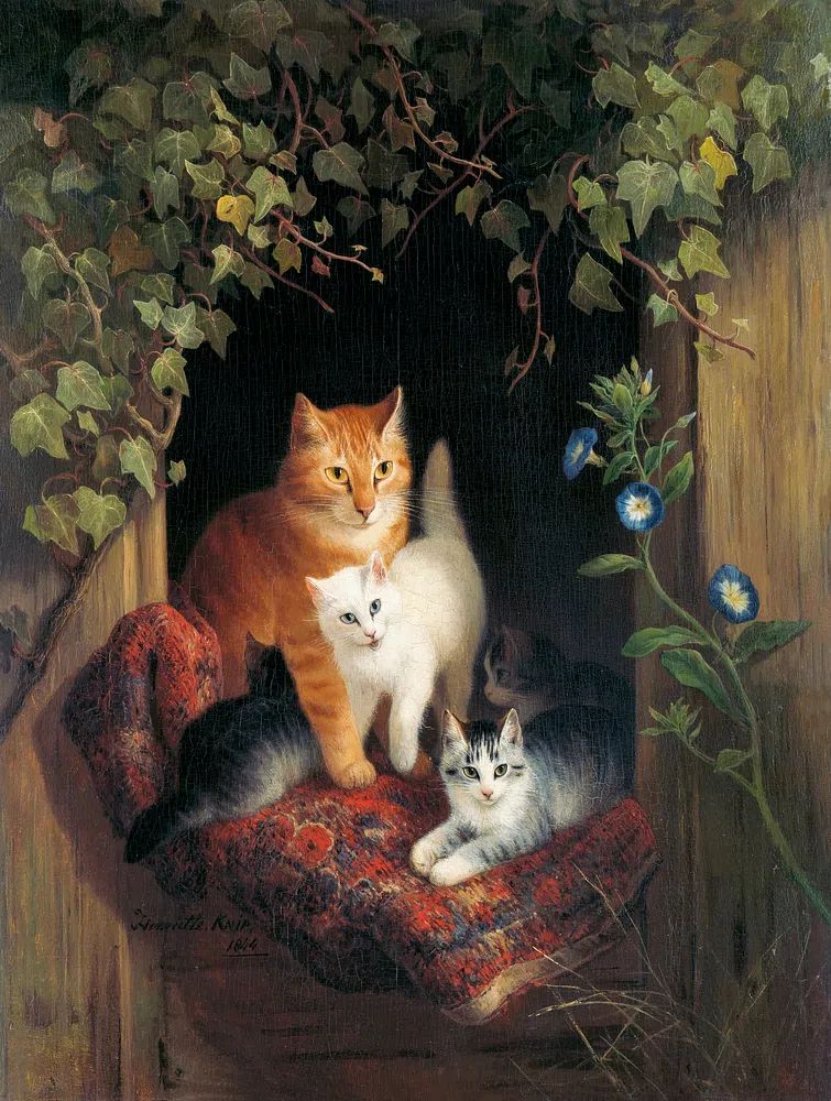 Cat Kittens (1844) painting high. poster detail