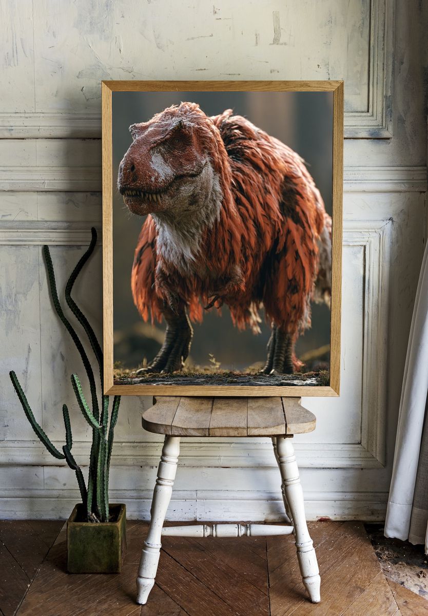 Feathered T-Rex Wildlife Poster. room preview
