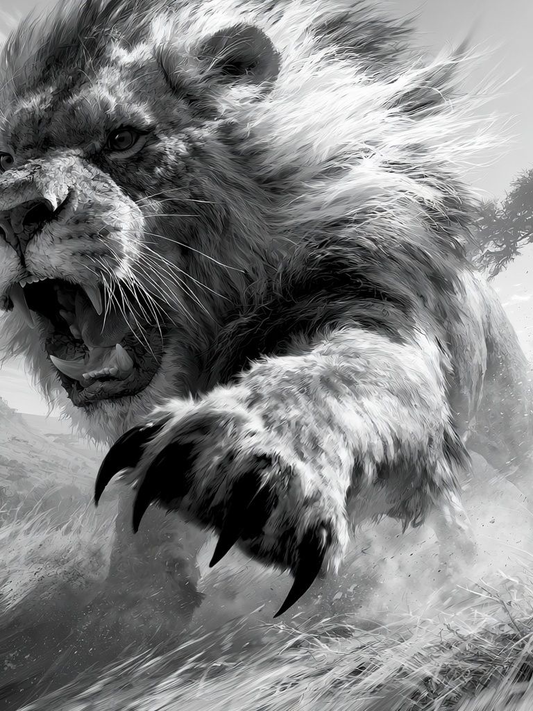 Roaring Lion Black-White Poster. poster — animals art