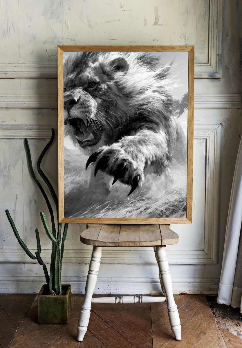 Roaring Lion Black-White Poster. — room view 1
