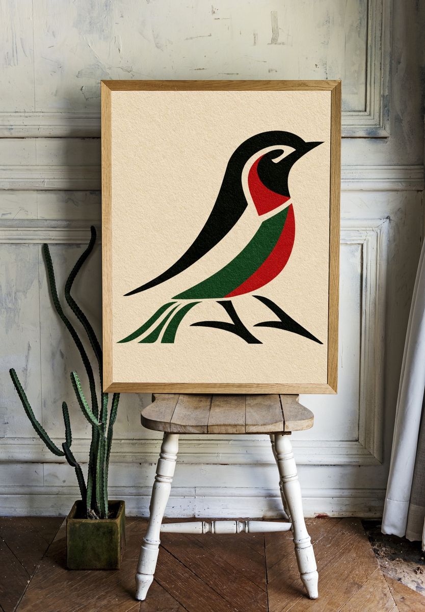 Stylized Penguin Illustration Poster. — room view 1