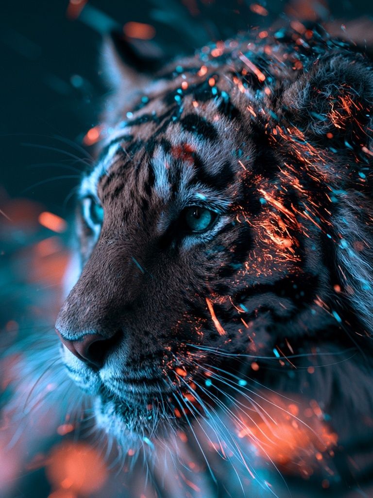 Tiger Neon Glow Poster. poster detail
