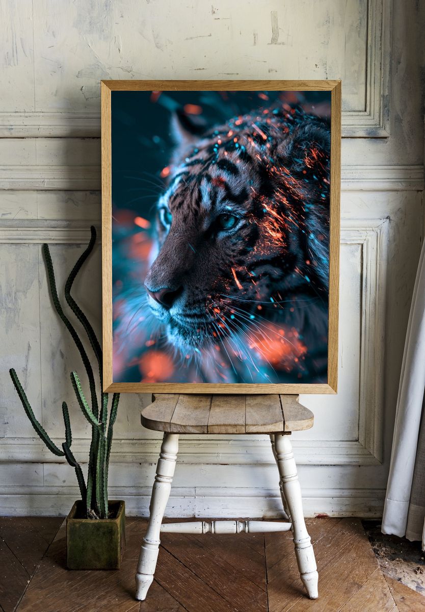 Tiger Neon Glow Poster. — room view 1