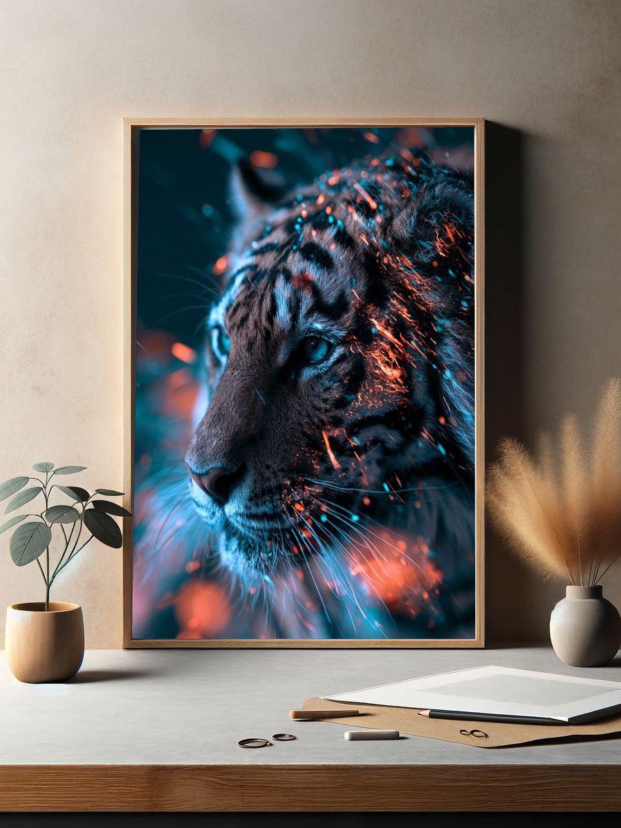 Tiger Neon Glow Poster. — room view 2