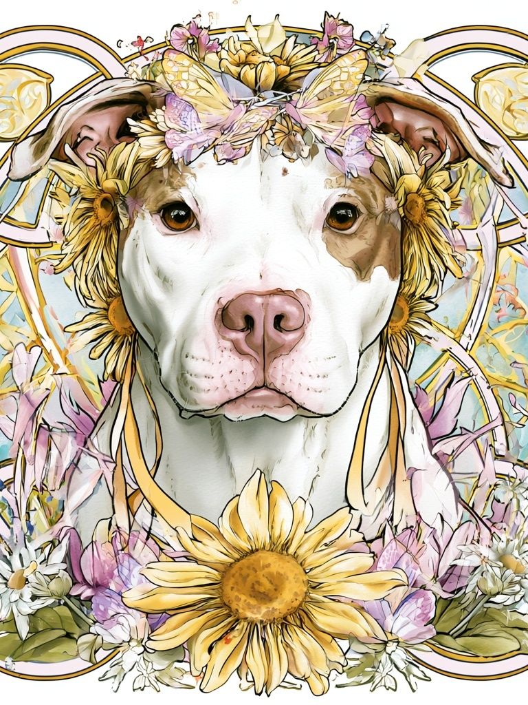 Floral Pit Bull Illustration Poster. poster — animals art