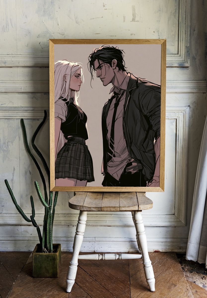 Anime Couple Portrait Print. — room view 1