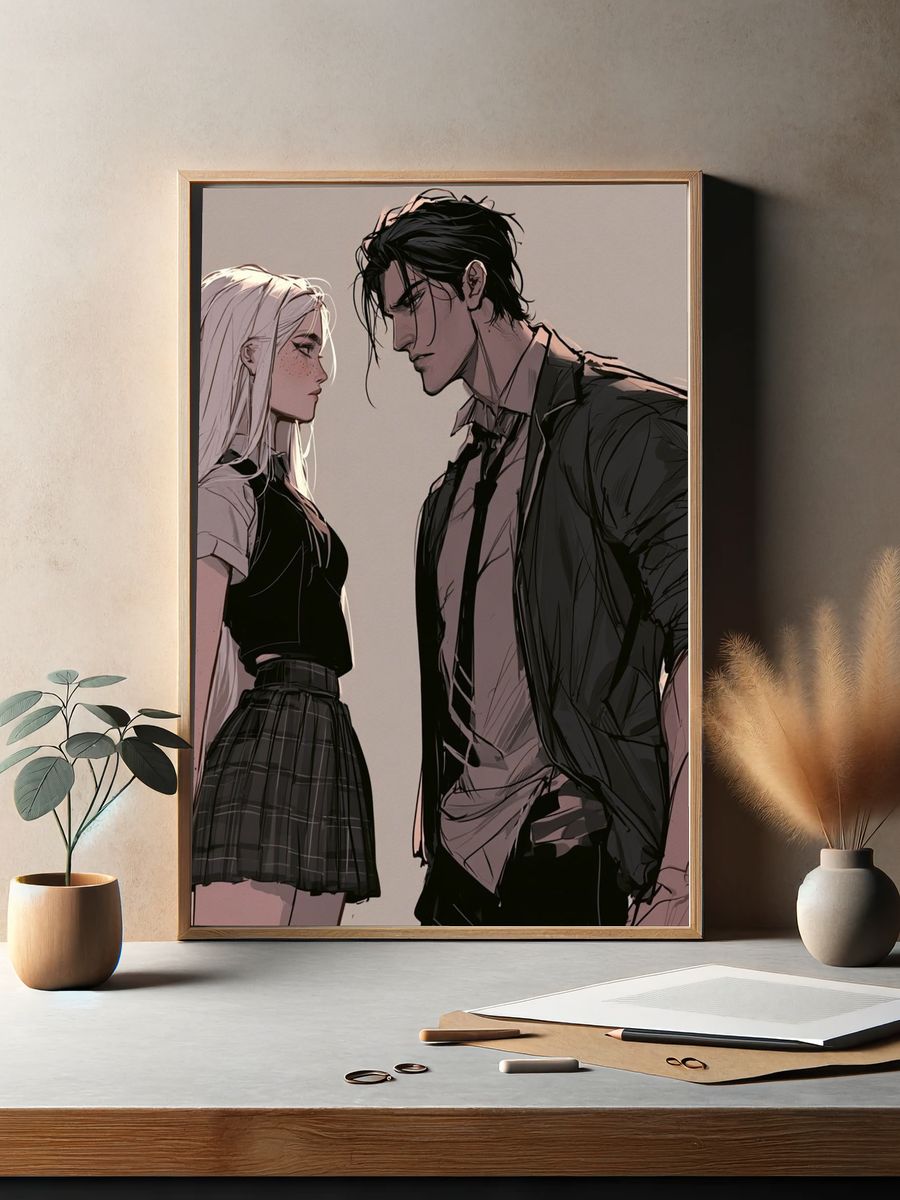 Anime Couple Portrait Print. — room view 2