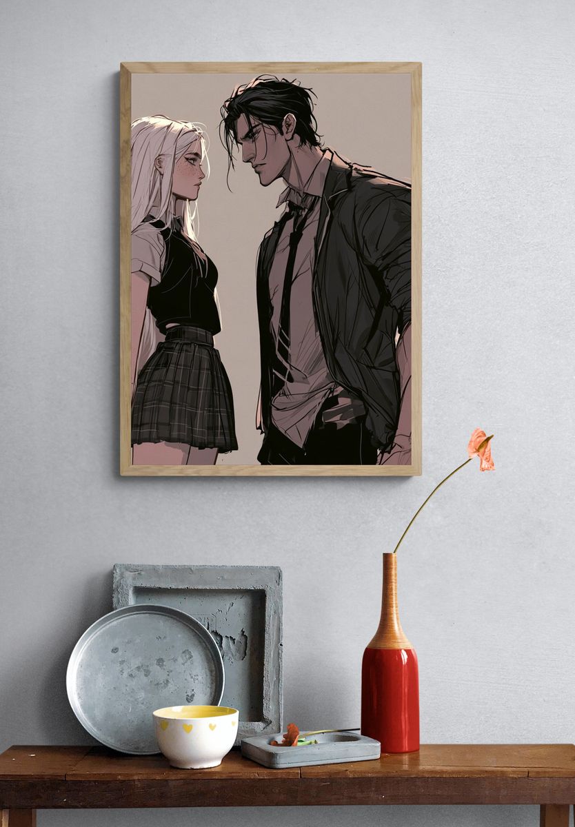 Anime Couple Portrait Print. — room view 3