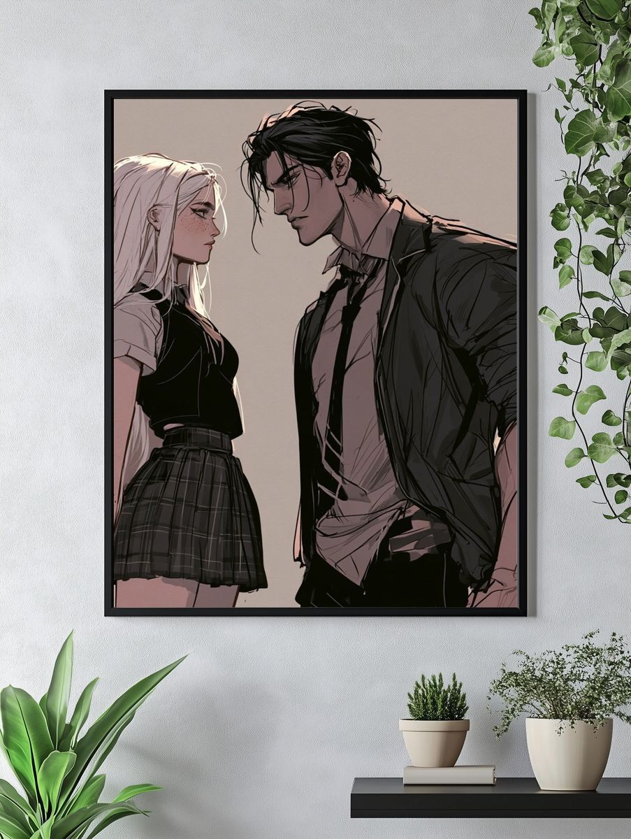Anime Couple Portrait Print. — room view 4