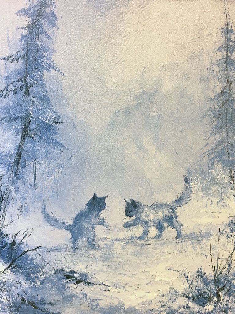 Winter Cats Forest Print. poster detail