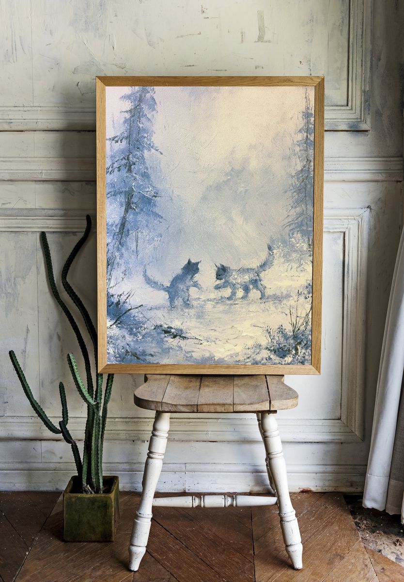 Winter Cats Forest Print. — room view 1