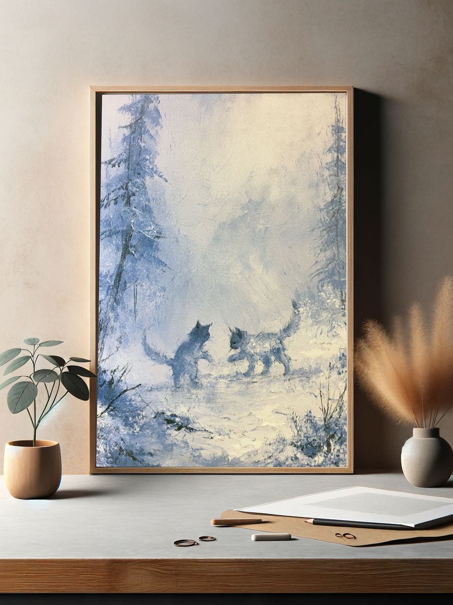 Winter Cats Forest Print. — room view 2
