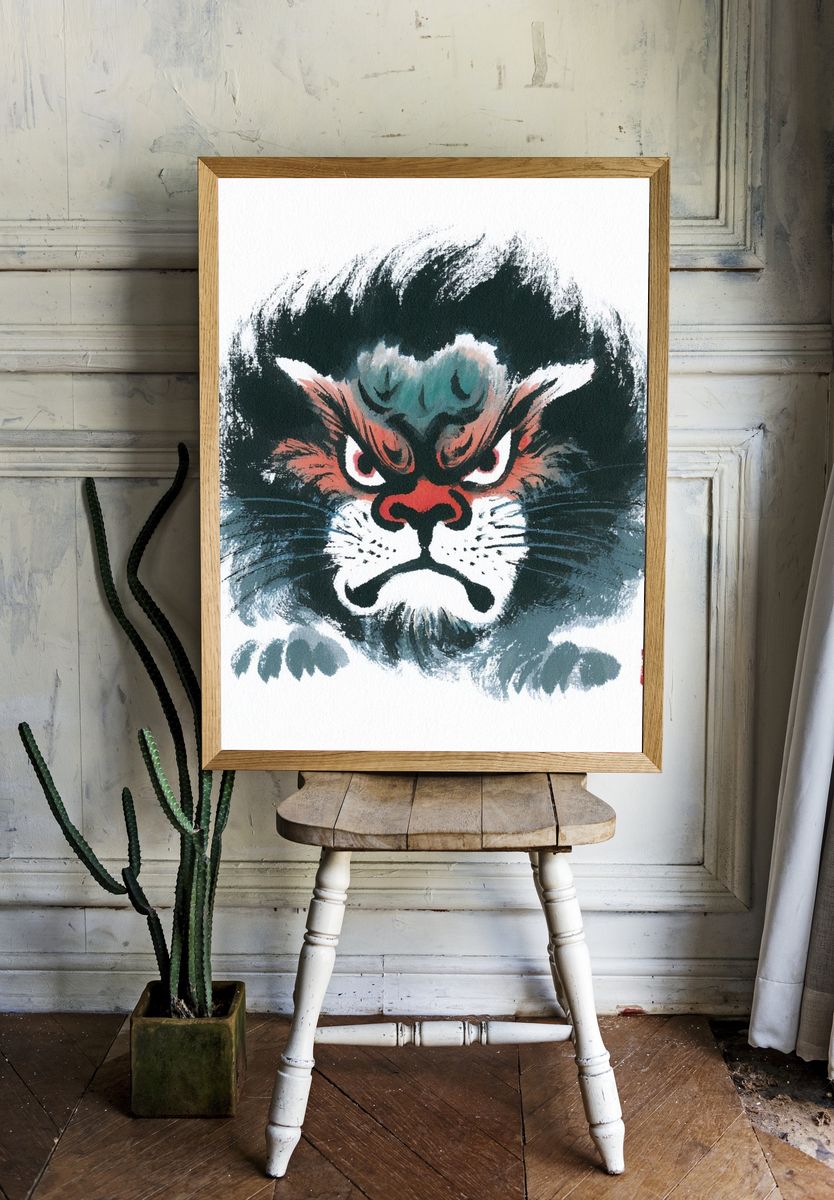 Angry Cat Ink Illustration Poster. — room view 1