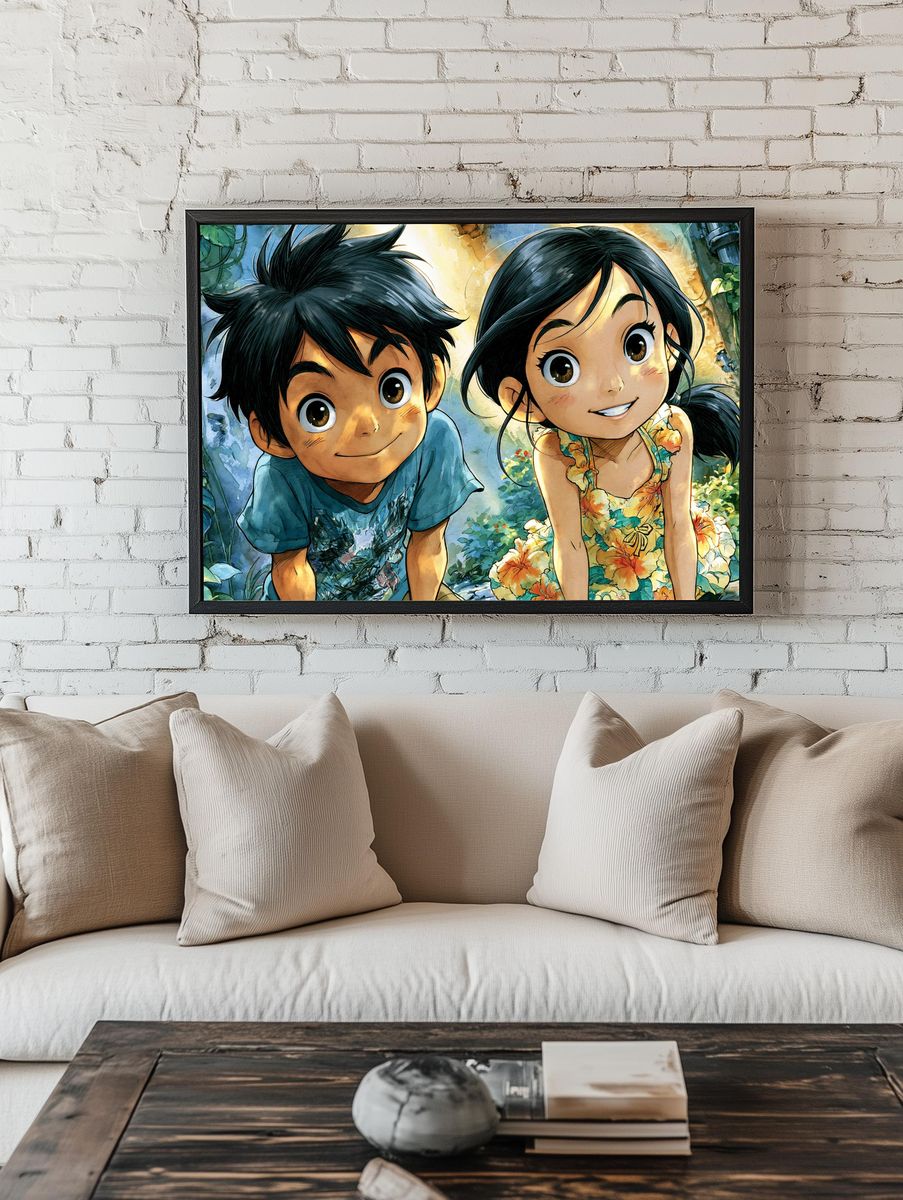 Whimsical Children in Garden Illustration Poster. room preview