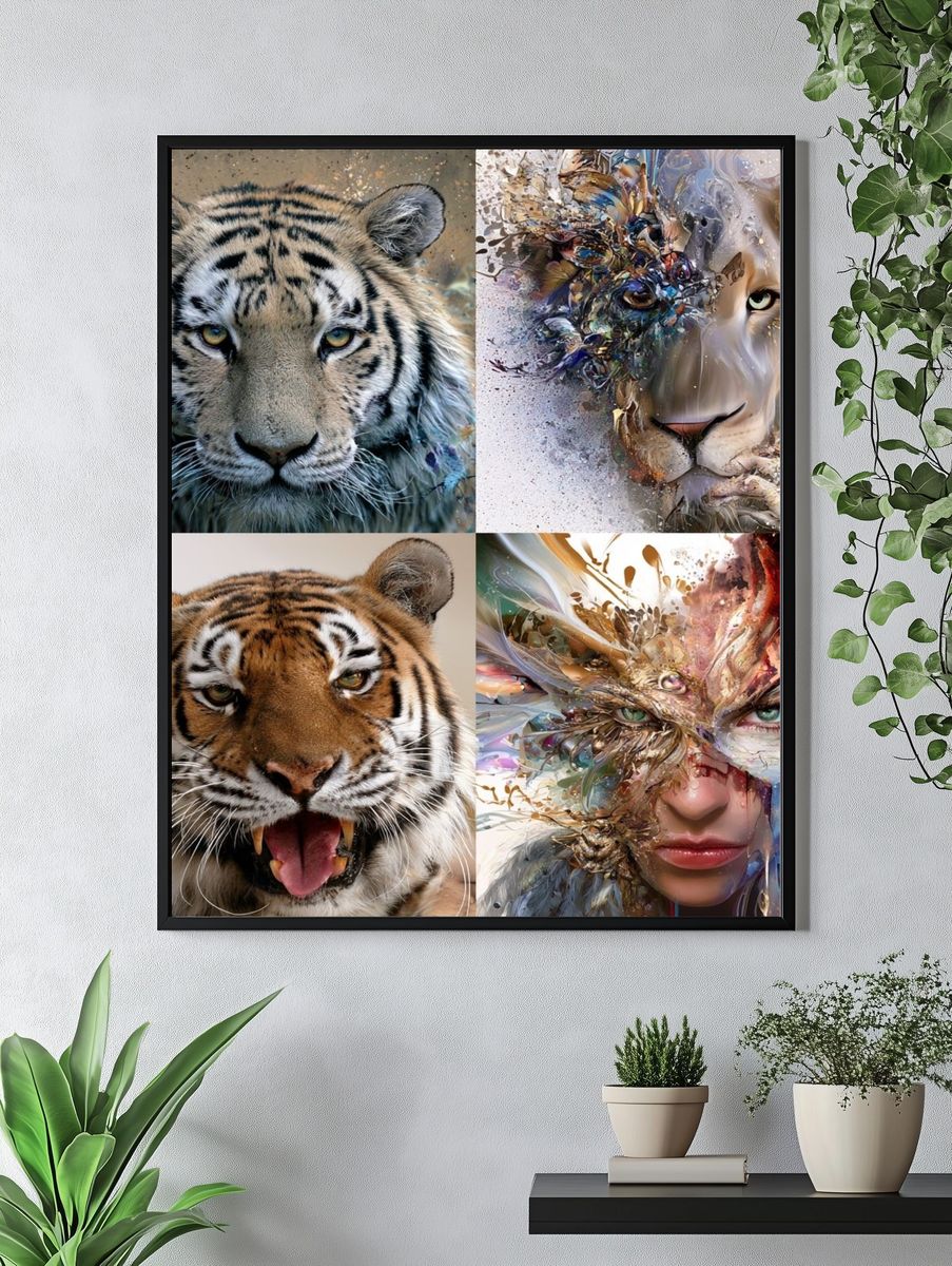 Wild Tiger Portrait Collage Poster. — room view 4