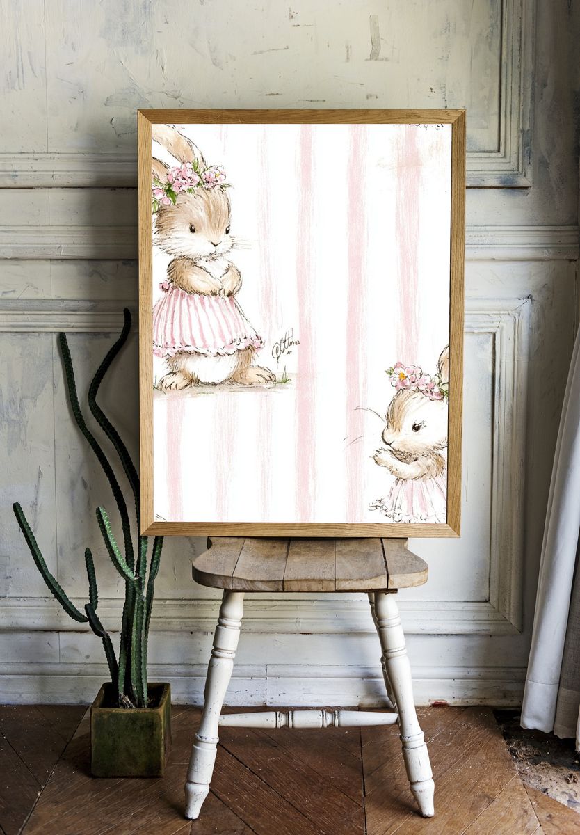 Bunny Ballet Illustration Poster. — room view 1