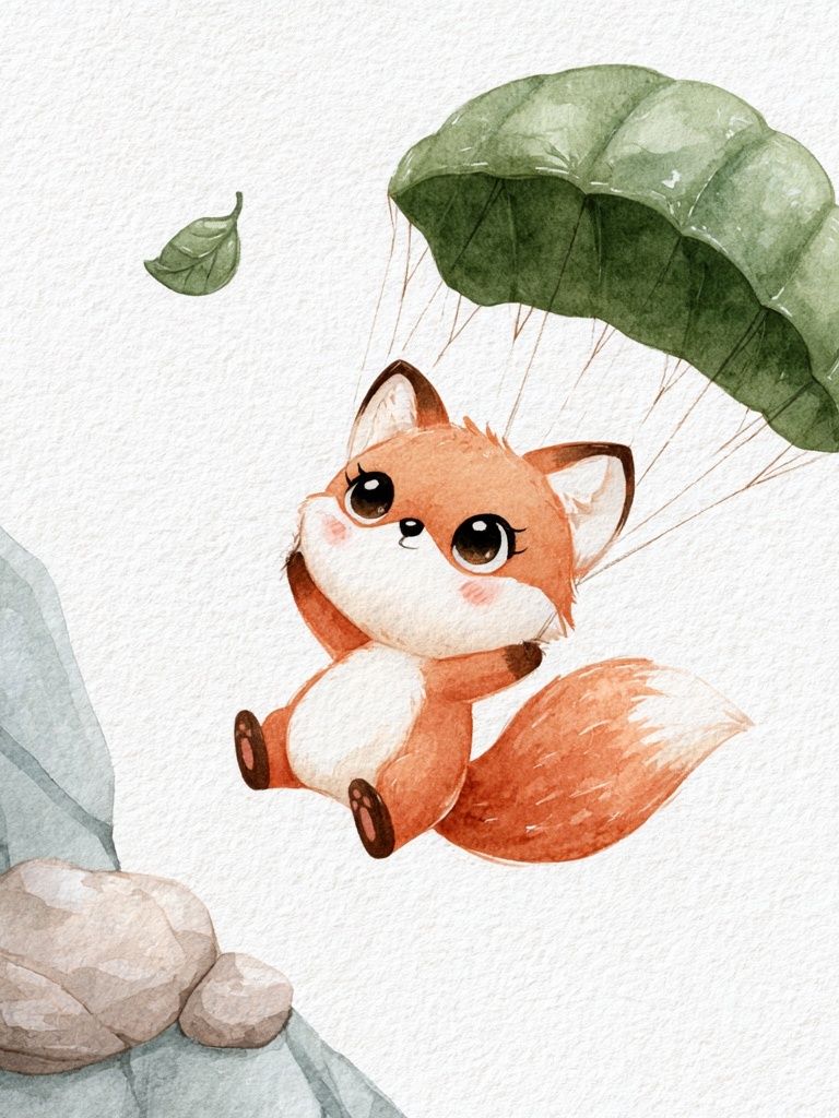 Parachuting Fox Watercolor Print. poster — animals art