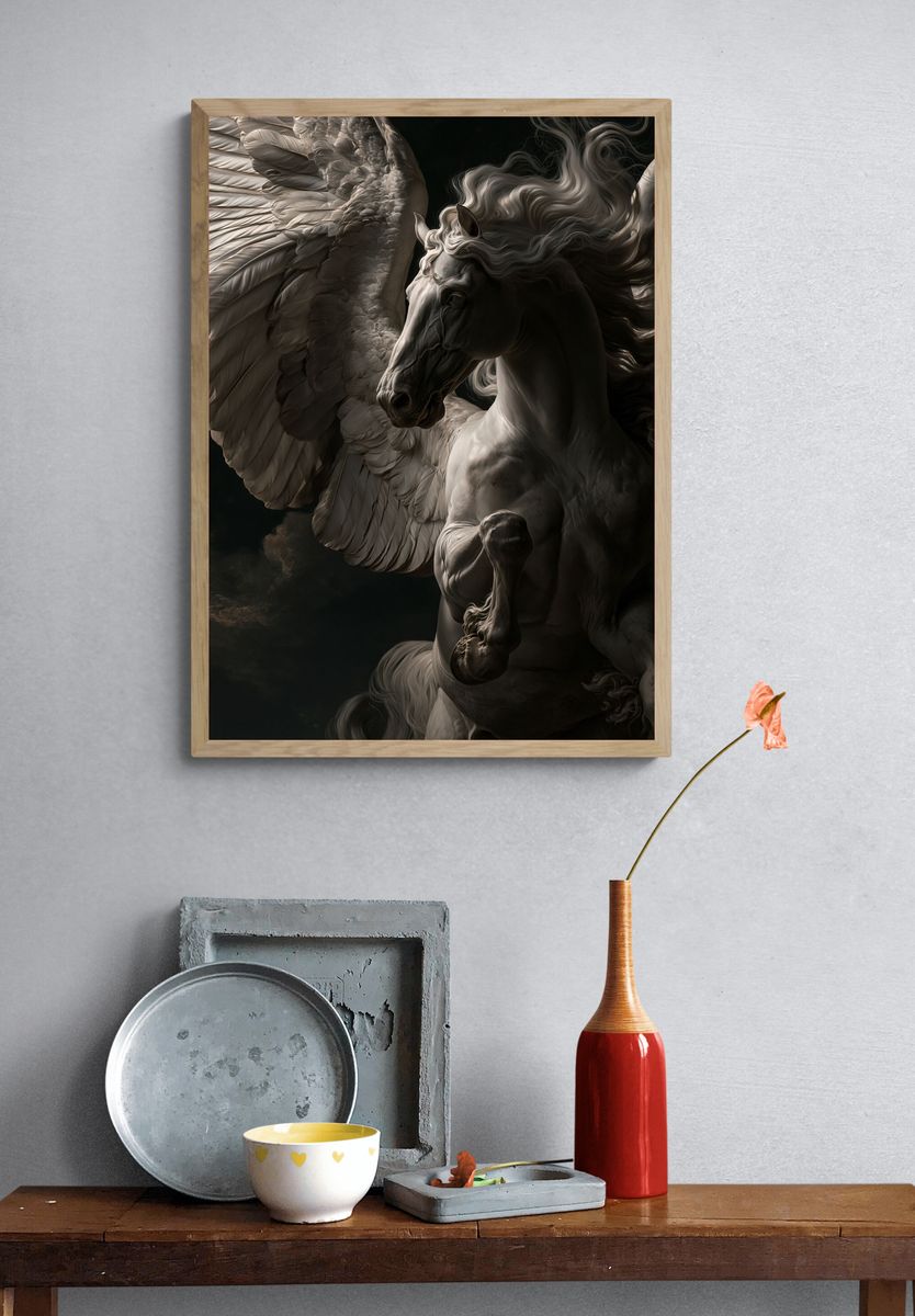 Winged Pegasus Dark Fantasy Print. — room view 3