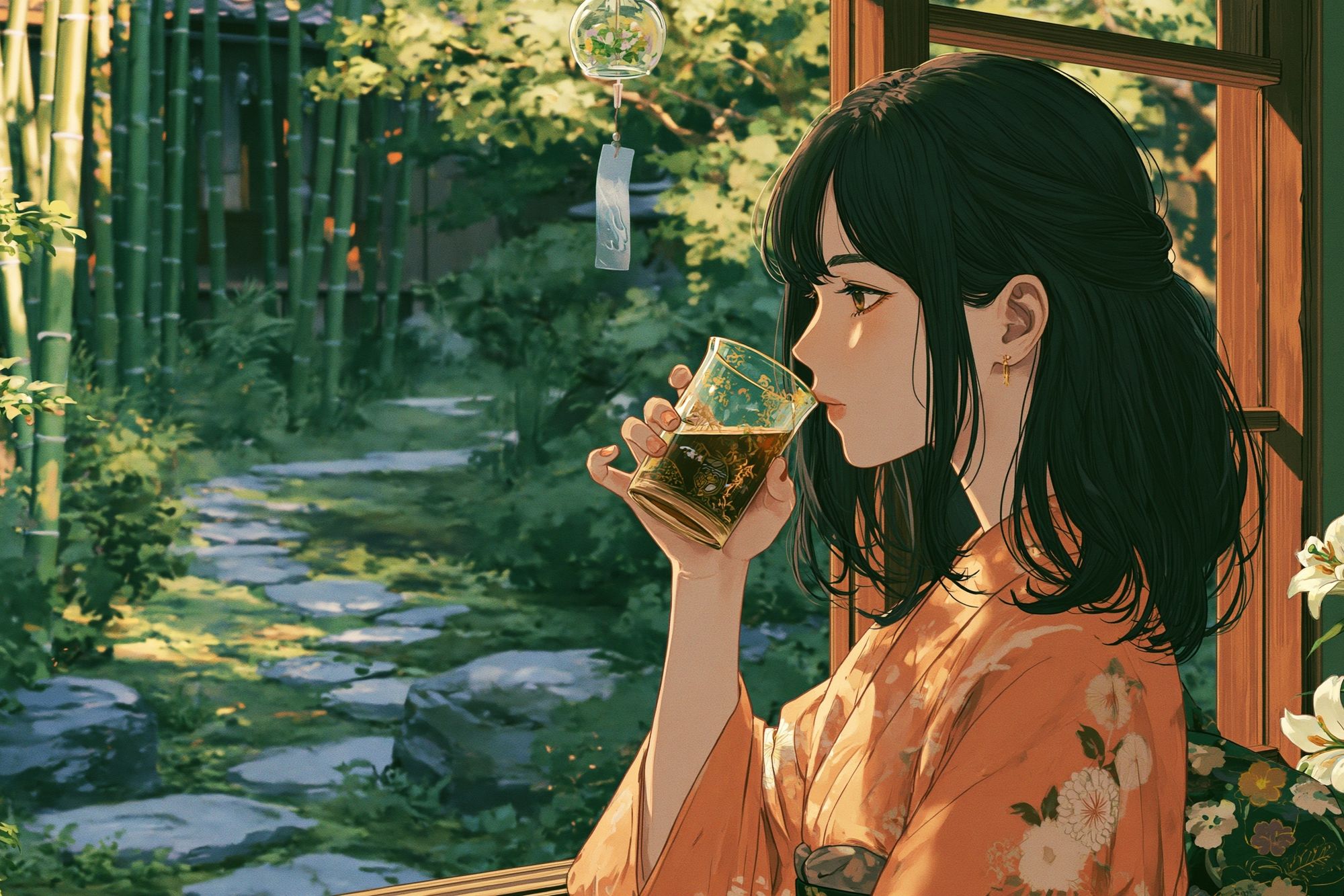 Bamboo Garden Tea Break Anime Print. poster — anime art