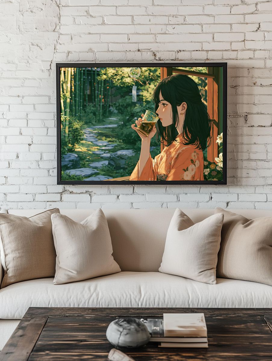 Bamboo Garden Tea Break Anime Print. room preview