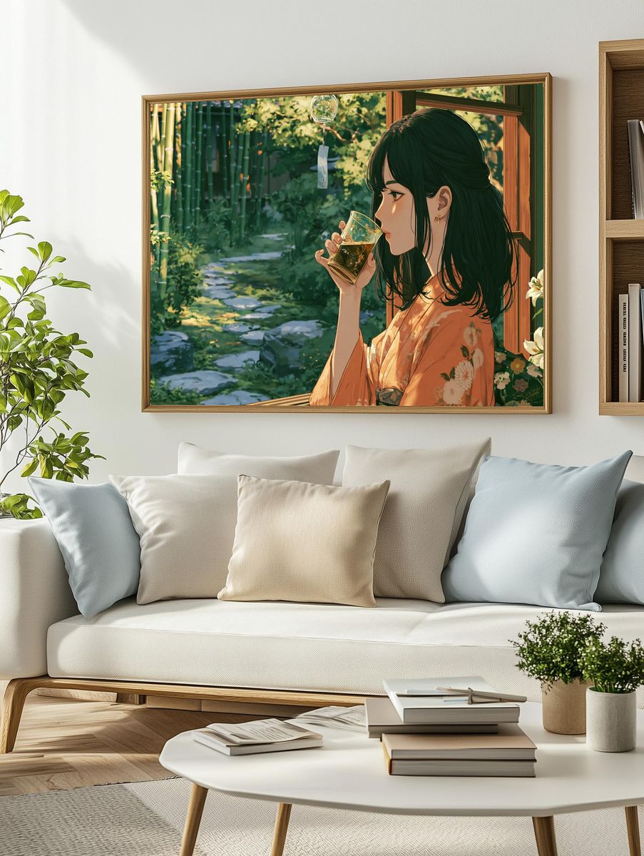 Bamboo Garden Tea Break Anime Print. — room view 2