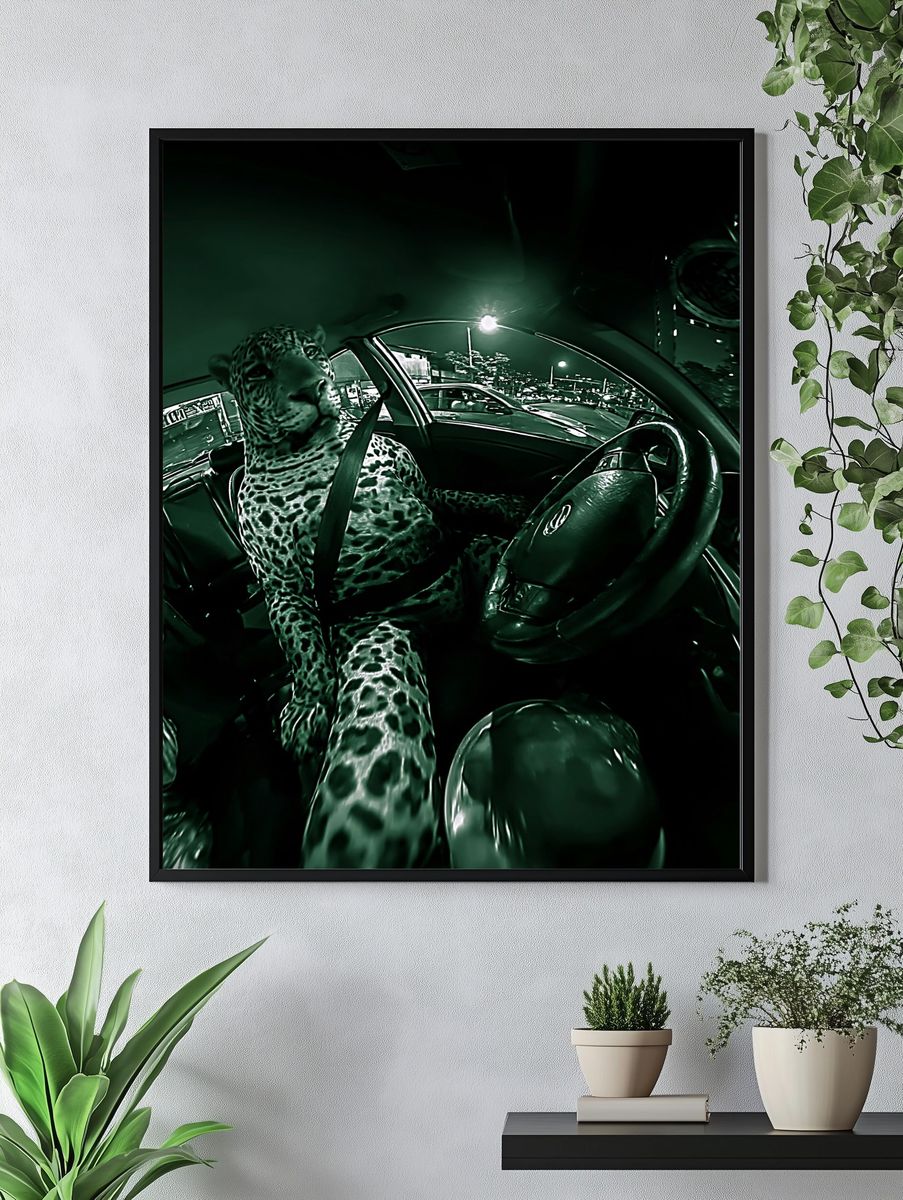 Leopard in Car Night Drive Poster. — room view 4