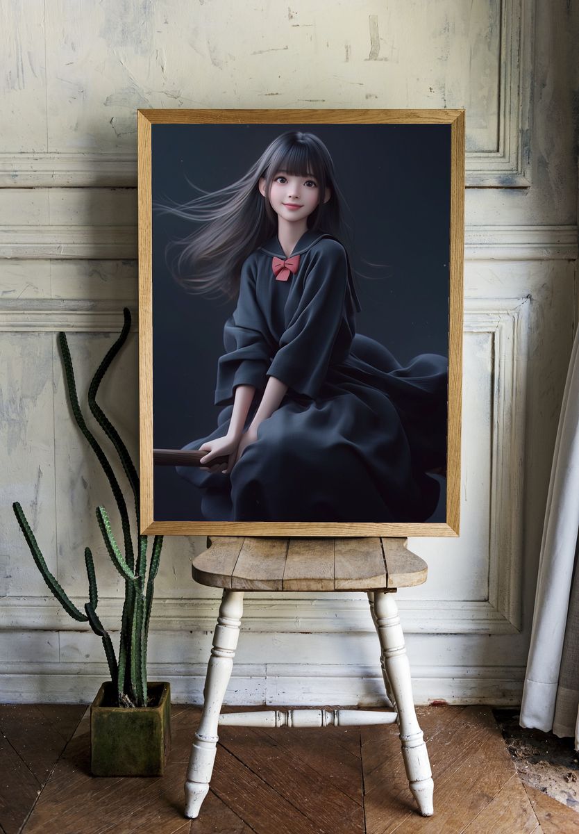 Anime Witch on Broom Poster. room preview
