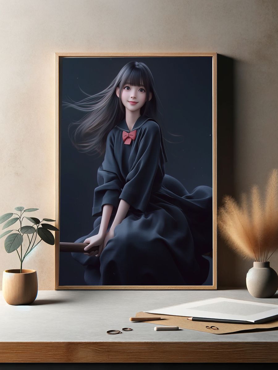 Anime Witch on Broom Poster. — room view 2