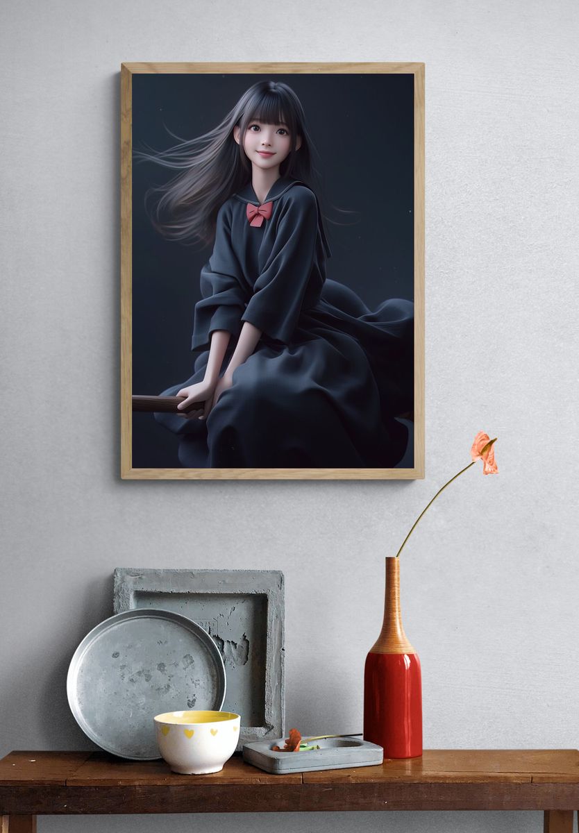 Anime Witch on Broom Poster. — room view 3