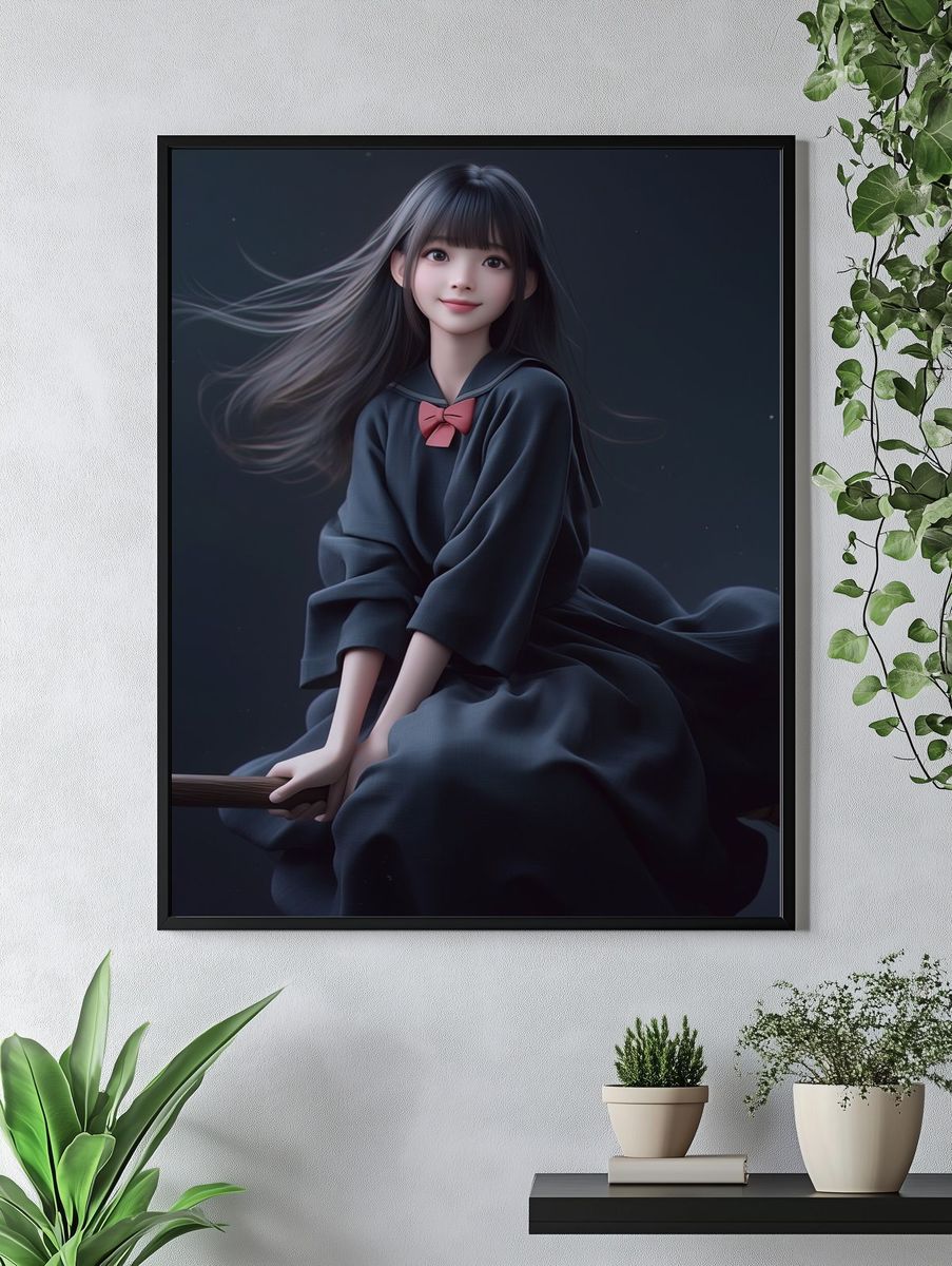 Anime Witch on Broom Poster. — room view 4