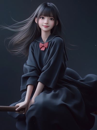 Anime Witch on Broom Poster.