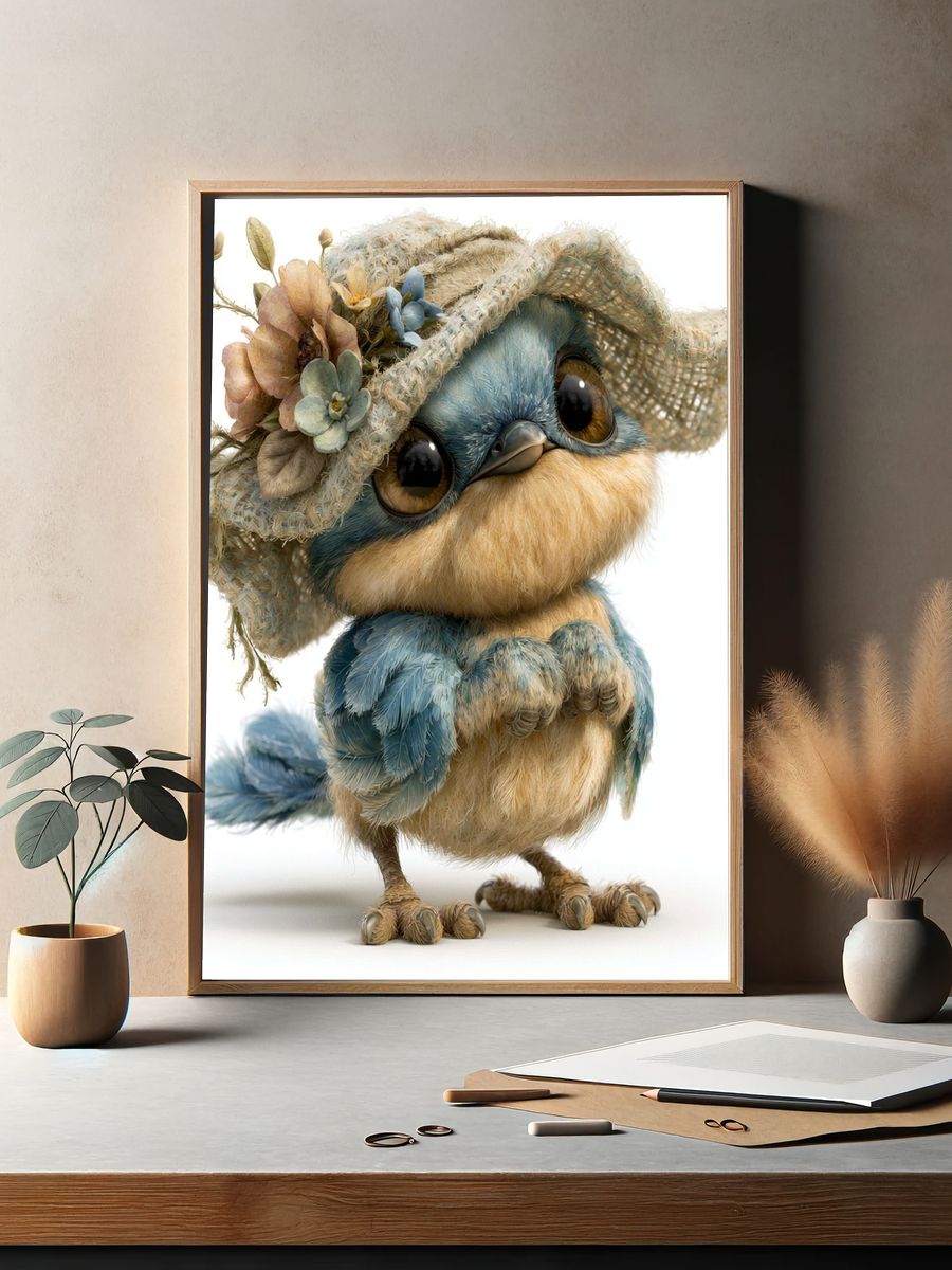 Blue Bird in Straw Hat Poster. — room view 2