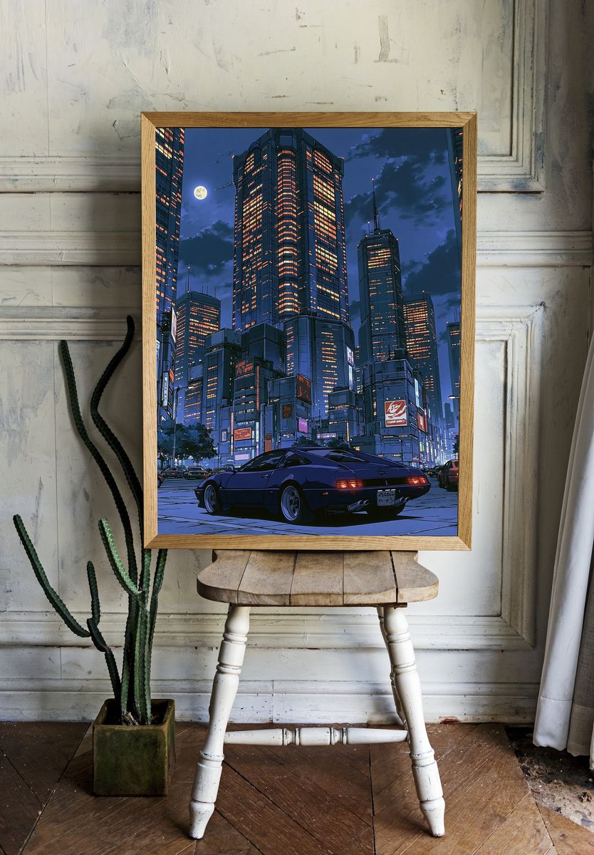 Neon Tokyo Nightscape Illustration Poster. room preview
