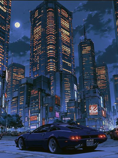Neon Tokyo Nightscape Illustration Poster. poster