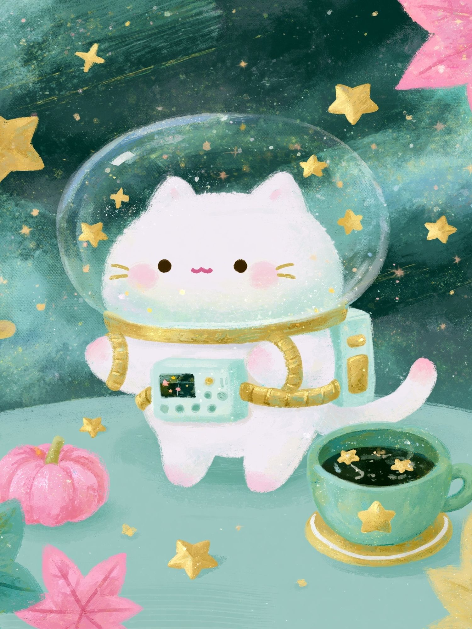 Astronaut Cat Digital Art Poster. poster detail