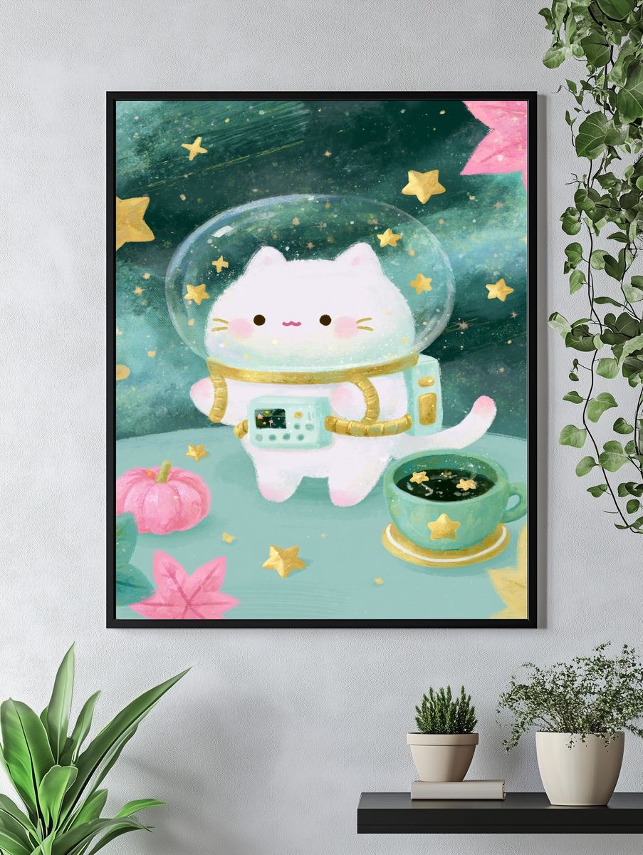 Astronaut Cat Digital Art Poster. — room view 4