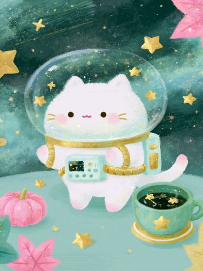 Astronaut Cat Digital Art Poster.