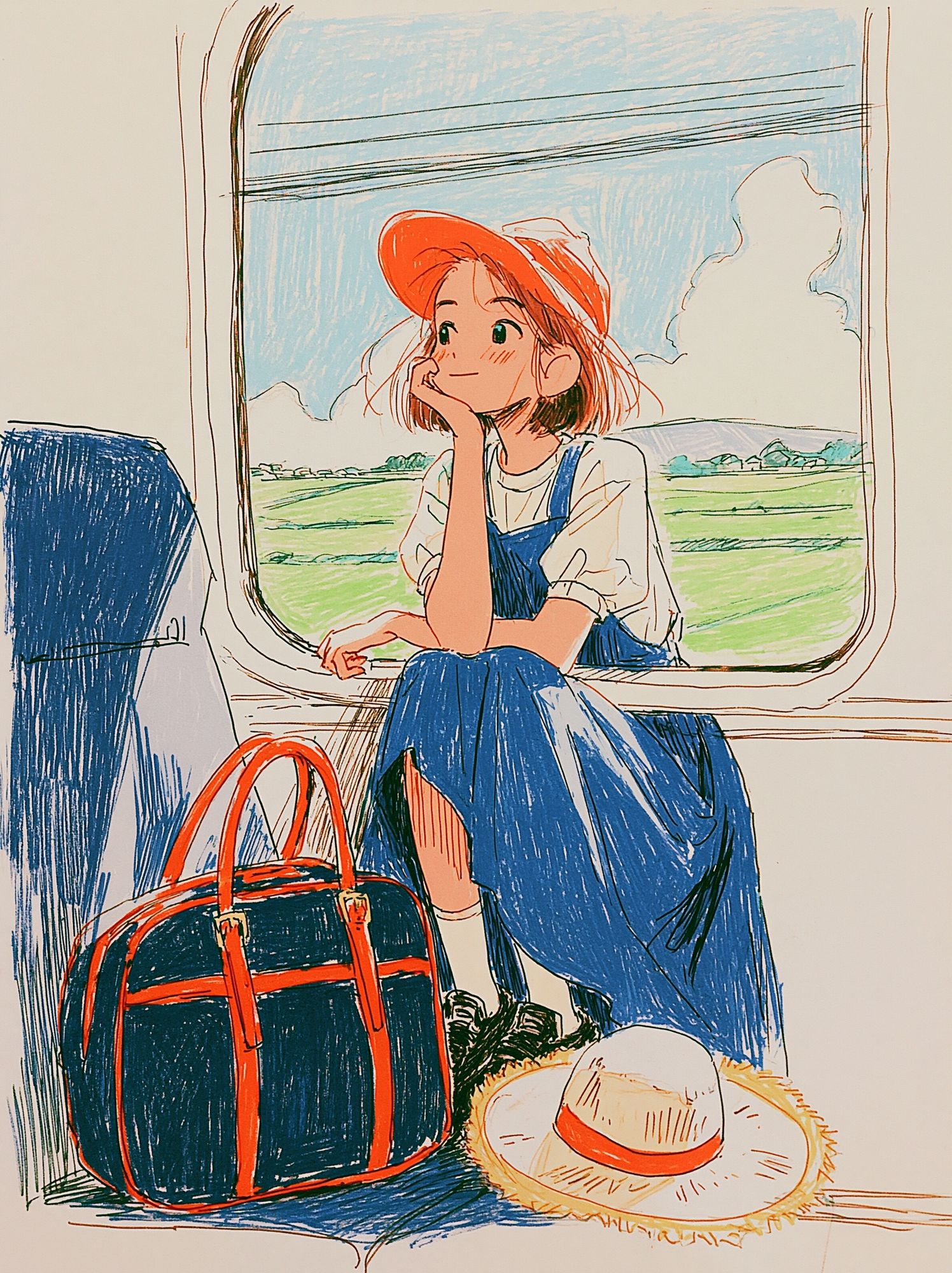 Train Window Girl Illustration Poster. poster detail