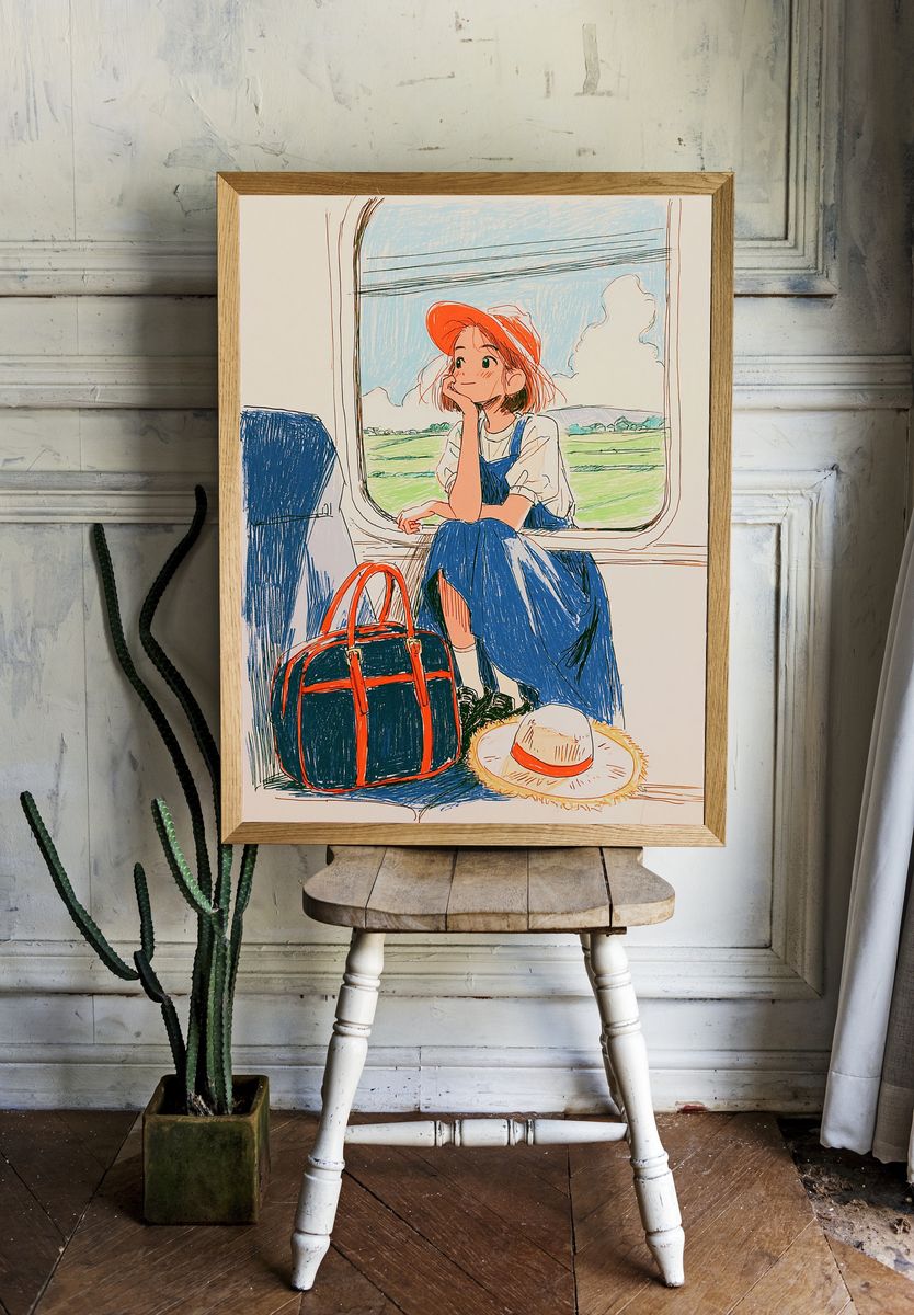 Train Window Girl Illustration Poster. — room view 1