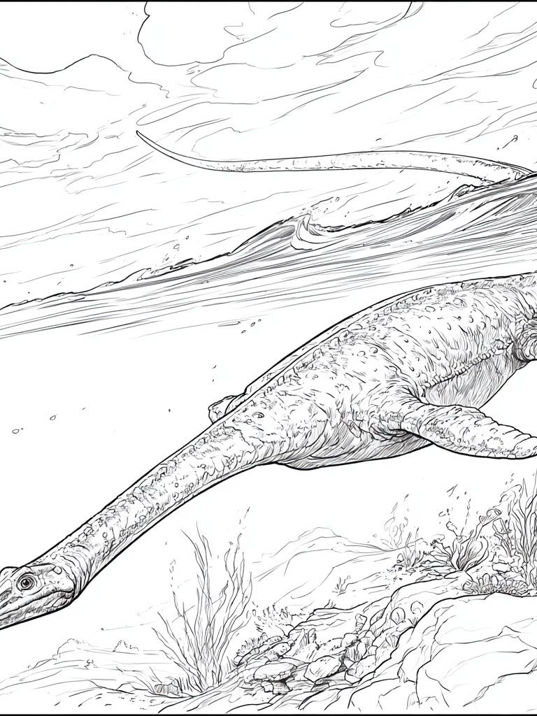 Plesiosaur Underwater Sketch Poster. poster — animals art