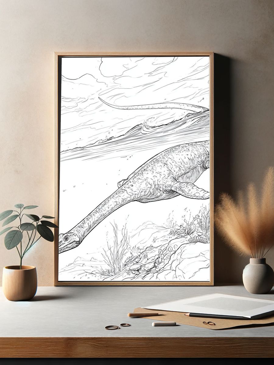 Plesiosaur Underwater Sketch Poster. — room view 2