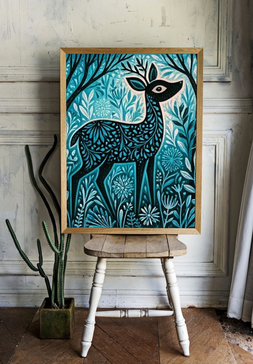 Forest Deer Illustration Poster. — room view 1