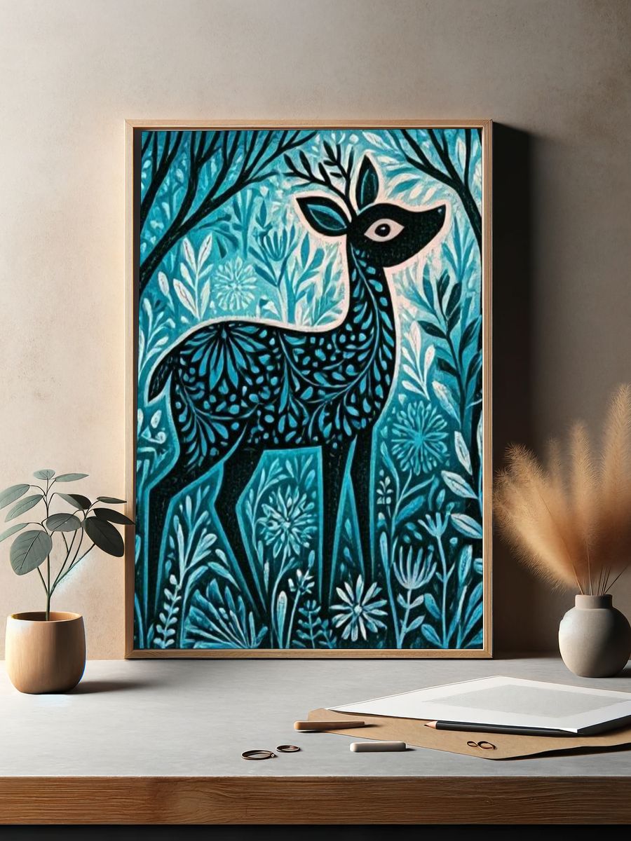 Forest Deer Illustration Poster. — room view 2