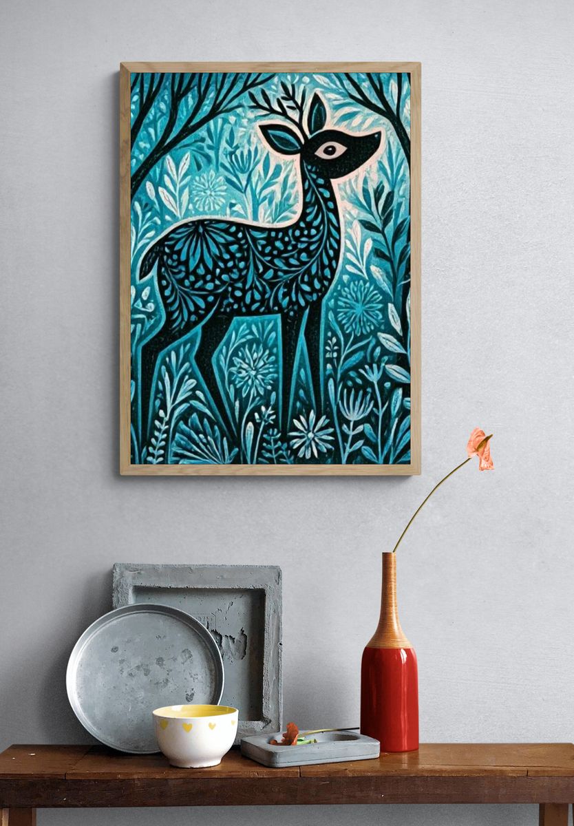 Forest Deer Illustration Poster. — room view 3