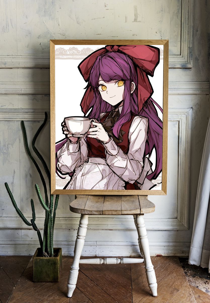 Anime Girl with Tea Illustration Poster. — room view 1