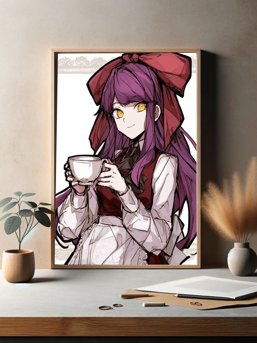 Anime Girl with Tea Illustration Poster. — room view 2