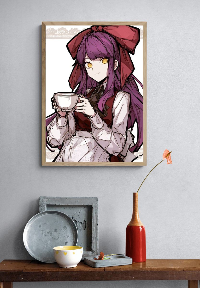 Anime Girl with Tea Illustration Poster. — room view 3